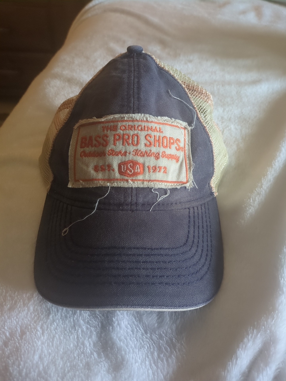 Bass Pro Shops Trucker Hat in Navy with Tan Mesh